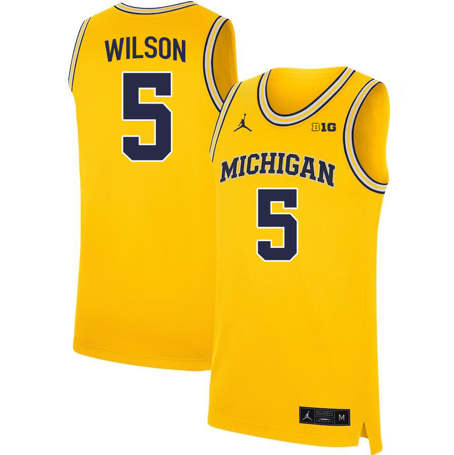 Michigan Wolverines #5 D.J. Wilson College Basketball Jerseys Stitched Sale-Maize